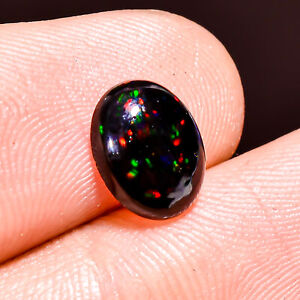 0.95Cts. Natural Multi Fire Black Opal Oval 07x09x03 MM Cabochon Loose Gemstone