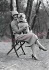 Vintage Old 1930's Photo Reprint of Woman Holding Big Pitty PITBULL Dog on Chair