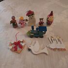 Vintage Wooden Christmas Ornament Lot Birds, Train, Angel, Others