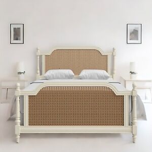 Rattan White Deco Bed With Storage Furniture | Handmade | Cane beds