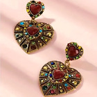Cool Boho Heart Shape Earrings Vintage Mixed Color Rhinestone Dangle Earring New