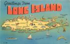 Postcard New York Long Island  Map Attractions Tomlin Art 23-4030