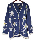 Storybook Knits 3X Blue Celestial Bloomers Sweater Floral Button Cardigan NWT