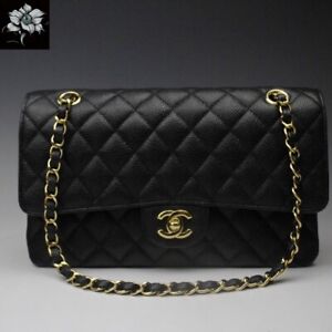 Large CHANEL Classic Crossbody Purse In Black Caviar Leather With Original Box