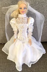 Barbie Doll Size Vintage 1990s Wedding Dress With Veil FREE SHIPPING