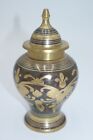 New ListingVintage India Solid Brass Vase Urn with Lid - Floral & Geometric Inlays, Etched
