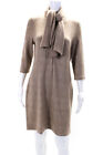 Akris Punto Womens 3/4 Sleeve Knit Glen Plaid Dress Scarf Set Brown Wool Size 10