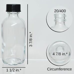 2oz 60ML Clear Boston Round Glass Bottle with  leak Proof Caps 240 Bottles Case