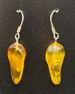 Sterling Silver Amber Earrings Beautiful Condition