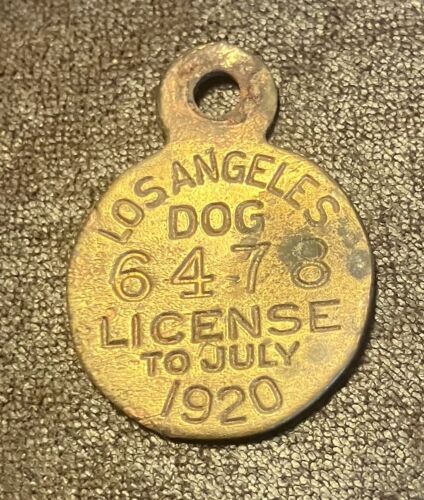 New Listing1920 Los Angeles Brass Dog License Tag To July