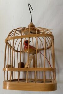 Christmas VTG 80's - 90's Wicker Bird In Wooden Cage 3.5” Hand Made Ornament.