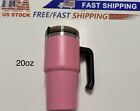 20oz Tumbler Cup with Handle & Straw - Stainless Steel Vacuum Insulated Mug/Pink