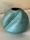 New ListingStudio Art Pottery Vase Signed Teal Blue Green