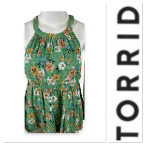 NWT Torrid babydoll eyelet green floral print tiered top size 1-1X-14/16