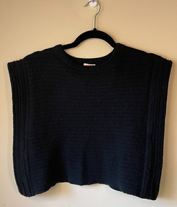 Kerisma Black Angora Blend Sleeveless Cropped Poncho Sweater One Size Pullover
