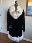 Black Sheared Beaver Fur Coat Blue Fox Fur Trim Women’s 8-10 M Real Genuine Fur