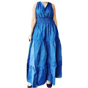 Long Denim Dress With Scarf 100% Cotton Denim Dress Bohemian Dress Maxi Dress