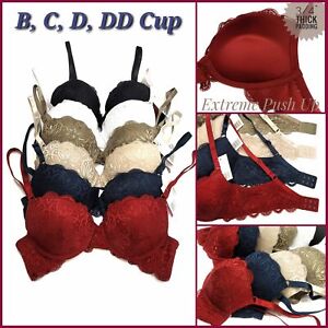 Ultimate Extreme Extra Padding Power Lift All over Lace Push Up Bra B C D DD Cup