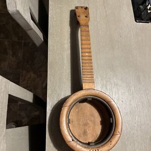 Antique 21” Wooden Banjo Uke Ukulele Body & Neck Steel Resonator