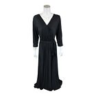 Laurie Felt Women's Wrap Front Belted Maxi Dress Solid Black Large Size