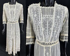 Vintage Edwardian Ivory Cream Tambour Embroidery Net Lace Trim Wedding Dress