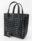 Auth CHANEL Black Chocolate Bar Patent Leather Tote Hand Bag #56453