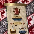 Vintage Kitchen Theme  Stitched Needlepoint Bell Pull with brass fittings 5”x28”