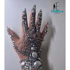 Crystal rhinestone-embellished mesh short hand gloves