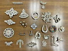 Huge Lot Of Vintage To Now Silver Tone Rhinestone Brooches Pins And Clips