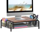 Metal Desk Monitor Stand Riser with Organizer Drawer, Rustic Monitor Riser fo...