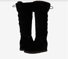 UGG Classic Femme Real Shearling Lace Boots Over-Knee Wedge Black Suede Size 7.5