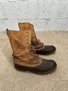 VTG LL Bean Mens Boots 11 USA Leather Duck Brown High Maine Hunting 10 Eyelets