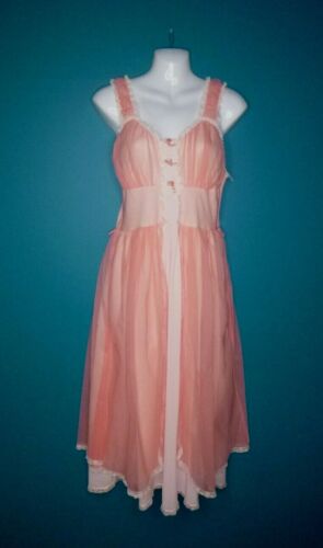 Vtg 60s Carillon Tricot Nylon Layered Nightgown Pink Peach Sz 34 Nightie