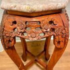 Vintage Chinese Wood Carved Floral Plant Stand With Marble Top
