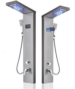 Stainless Steel Shower Panel Tower LED Rain&Waterfall Massage Jet Sprayer System