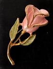 Gold Tone Pink Green Rose Flower Brooch Vintage Jewelry Lot B