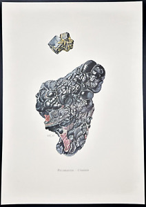 1969 Caspari vintage geology print - Pitchblende mineral, gemstones, rocks