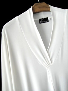 Fenini White Size L  Long Sleeve V Neck Stretchy Knit Tunic