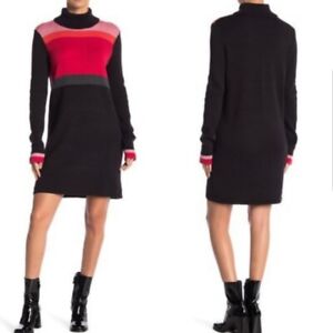 Free People Size XS Winter Break Mini Colorblock Knit Turtleneck Sweater Dress