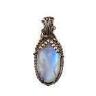 Gift For Women Jewelry Wire Wrapped Pendant Copper Rainbow Moonstone 2.48