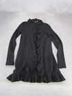 Magaschoni Sweater Womens Xs Long Cardigan Open Ruffle Black Cashmere