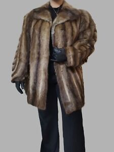 Genuine Real Mink Elegant Sheared Striped Coat Jacket Echt Pelz Large 22