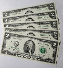 **Lot of 5 Uncirculated/Sequential Two Dollar Bills **