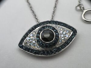 Sterling Silver Crystals Evil Eye Pendant 18” Necklace