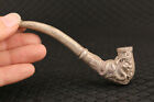 Rare chinese tibet silver hand cast dragon phoenix statue pipe smoke tool