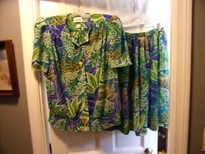 Leslie Fay Size 14WP 2 Piece Skirt Set Outfit Floral Blouse & Skirt