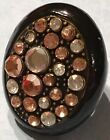 Vintage Thermoset? Black Cocktail Ring w/ Pink & Clear Rhinestones-Sz 6