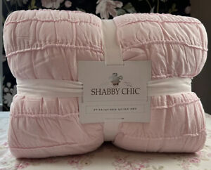 SIMPLY SHABBY CHIC Rachel Ashwell QUEEN Pink Quilt Set Ruched🌸Cotton🌸New🌸