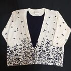 CD Daniels Sweater Women 2X White Blue Floral Buttons Attached Cami 3/4 Sleeve