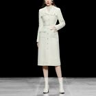 Women Elegant Fashion Slim Fit Tassel White Tweed Long Trench Coats Outwear Belt